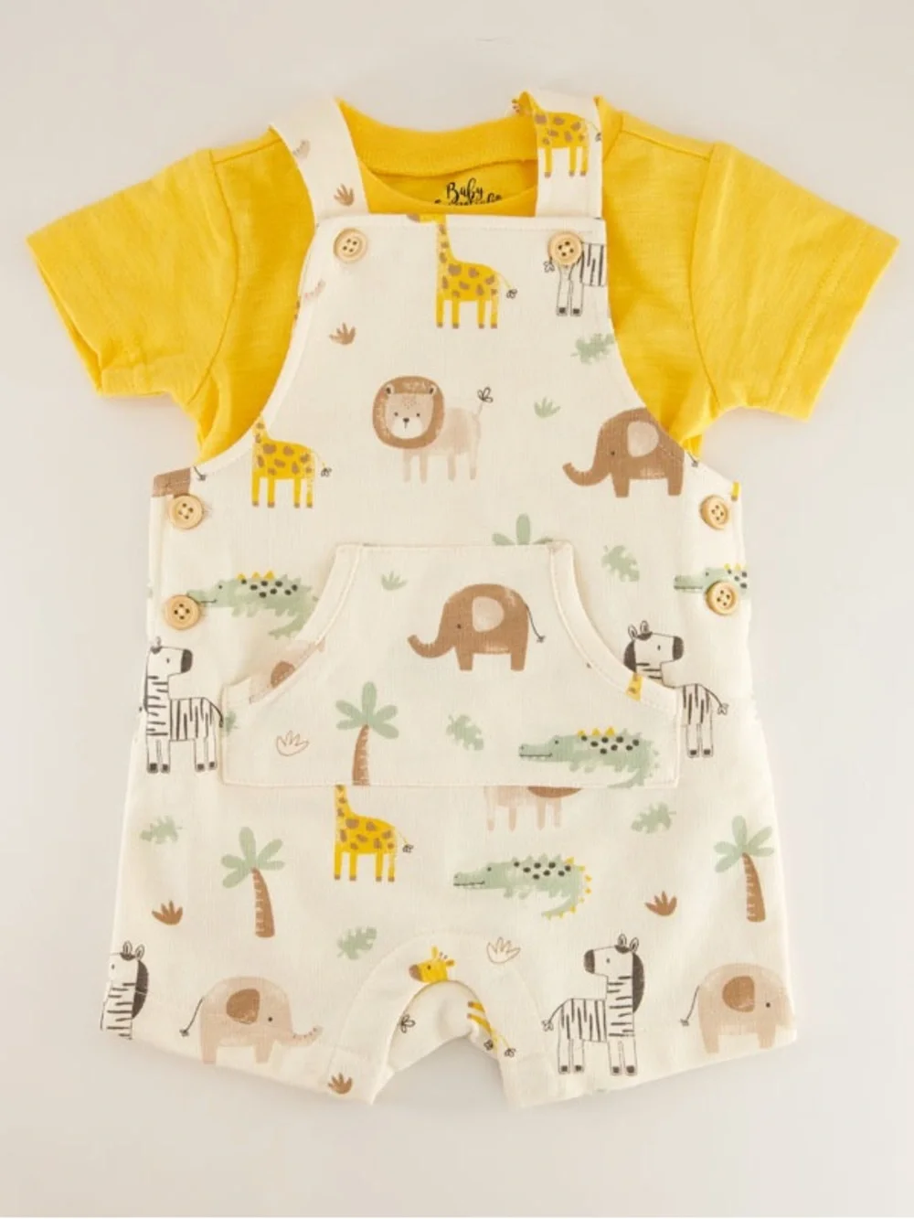 Infant Baby Essentials Beige Yellow Animal Print Knit Overall Set 24mo
